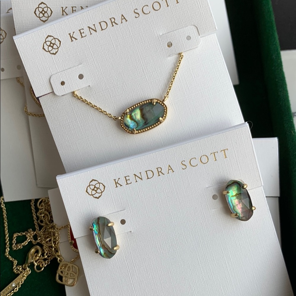 Kendra Scott Gold and Green Jewelry Set abalone shell